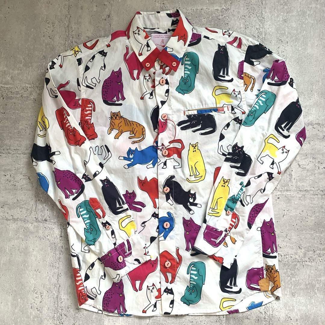 河谷シャツ KAWATANI SHIRT トラッと 猫 トラ 総柄 動物 シャツ