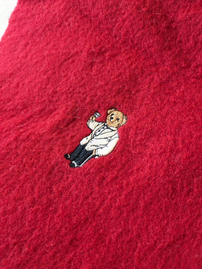 ラルフローレン人気デザイン　ポロベア　刺繍　クマ　赤　マフラー　ウール