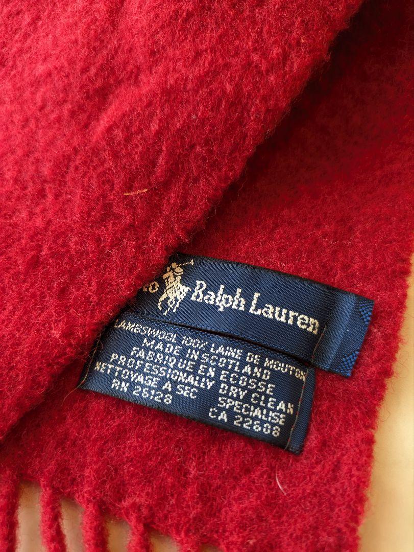 ラルフローレン人気デザイン　ポロベア　刺繍　クマ　赤　マフラー　ウール