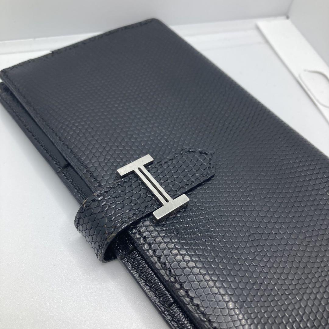 美品✨ エルメス HERMES ベアン 長財布 リザード ブラック シルバー金具