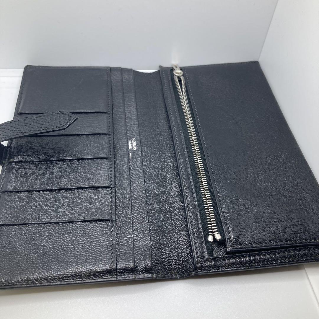 美品✨ エルメス HERMES ベアン 長財布 リザード ブラック シルバー金具