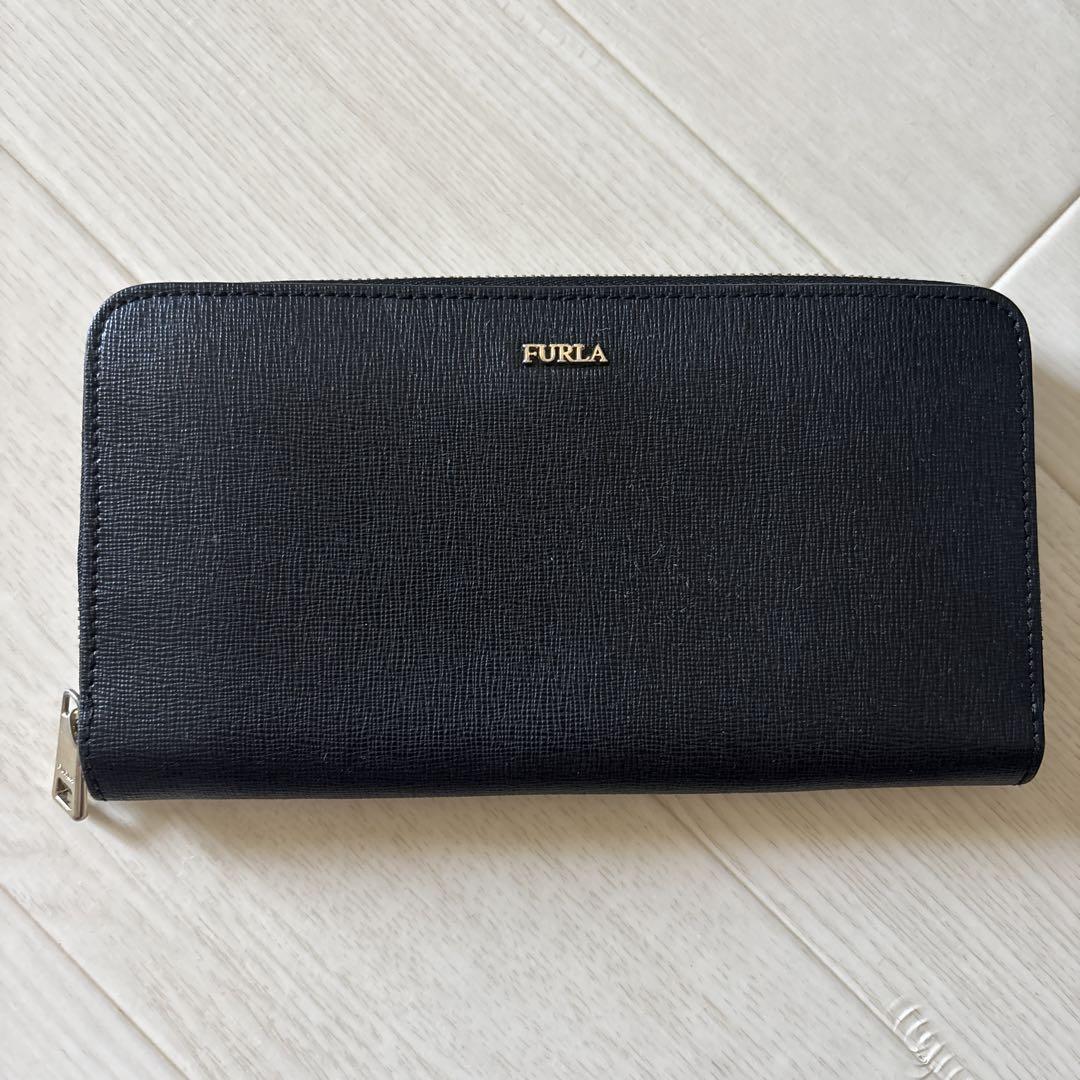 FURLA ブラック レザー 長財布 - メルカリ