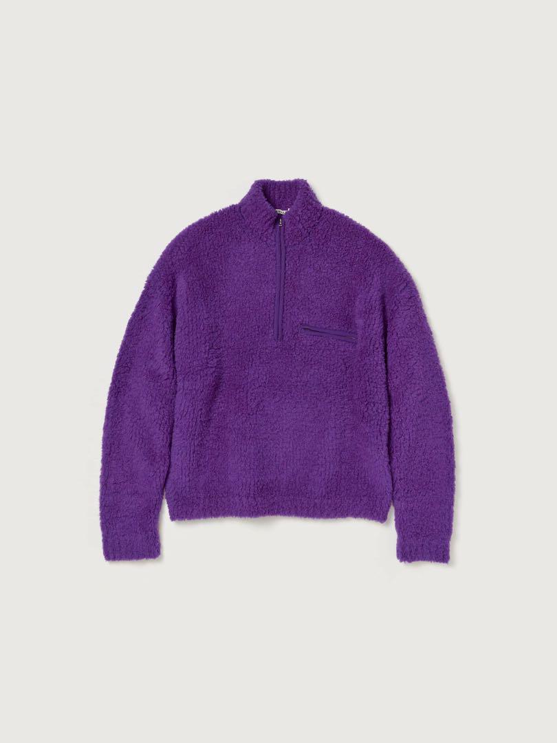 オーラリー MERINO WOOL BOA KNIT HALF ZIP P/O