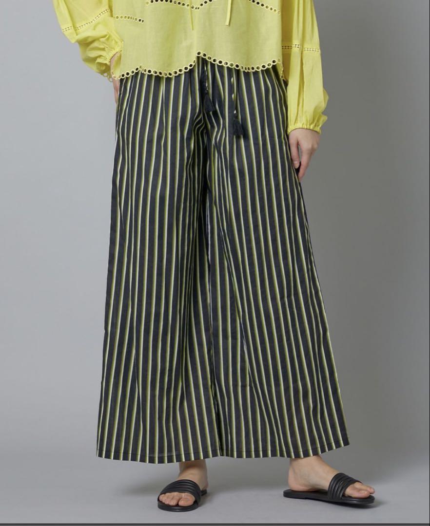 three dots インドコットン ストライプパンツ