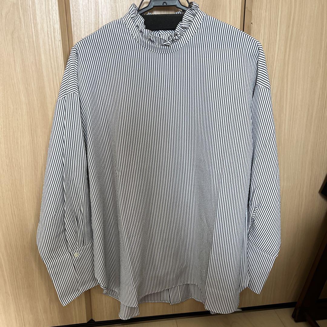【新品未使用】Spick&Span フリルカラーストライプシャツ