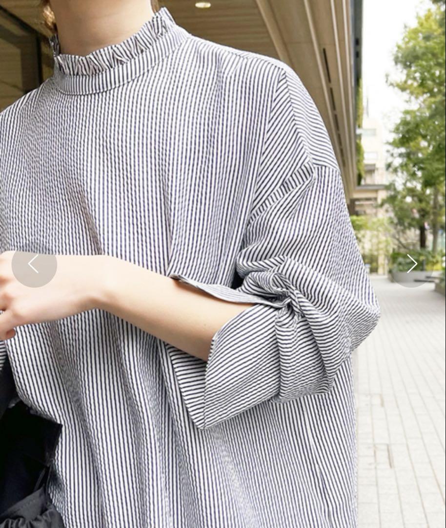 【新品未使用】Spick&Span フリルカラーストライプシャツ