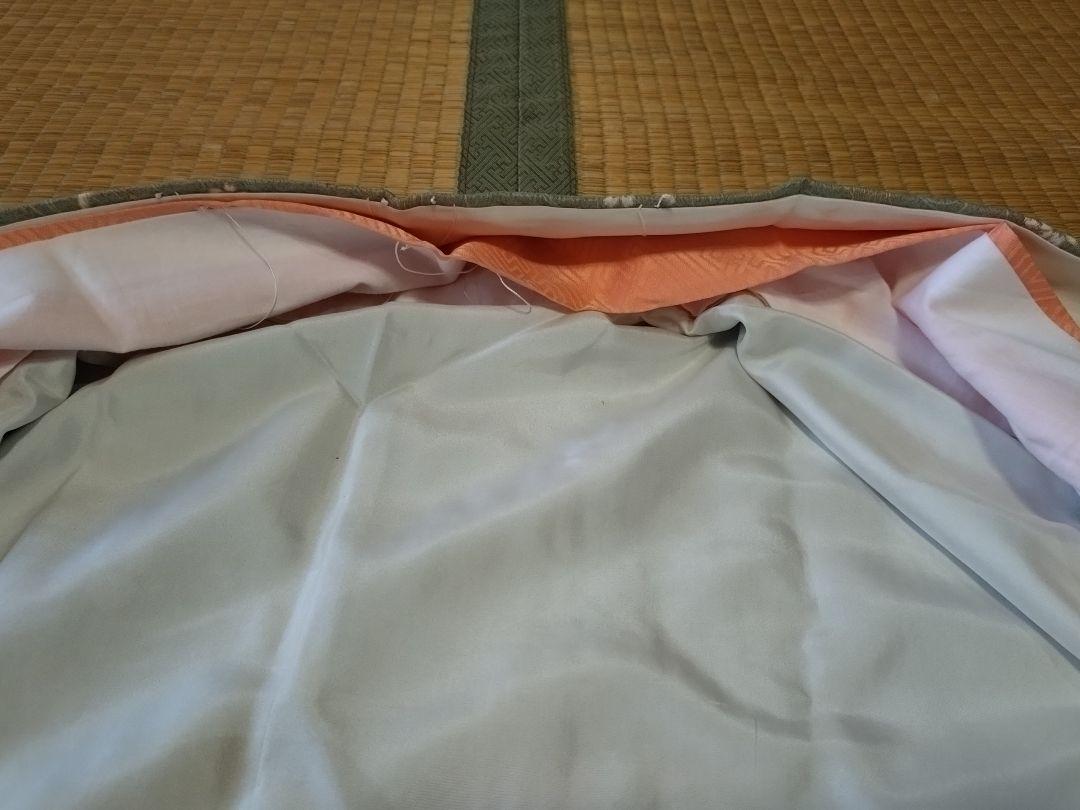 長襦袢 着物 高級 正絹 小紋 鶴 桜 金彩 灰緑 優品 未使用 三松シルク 画像7