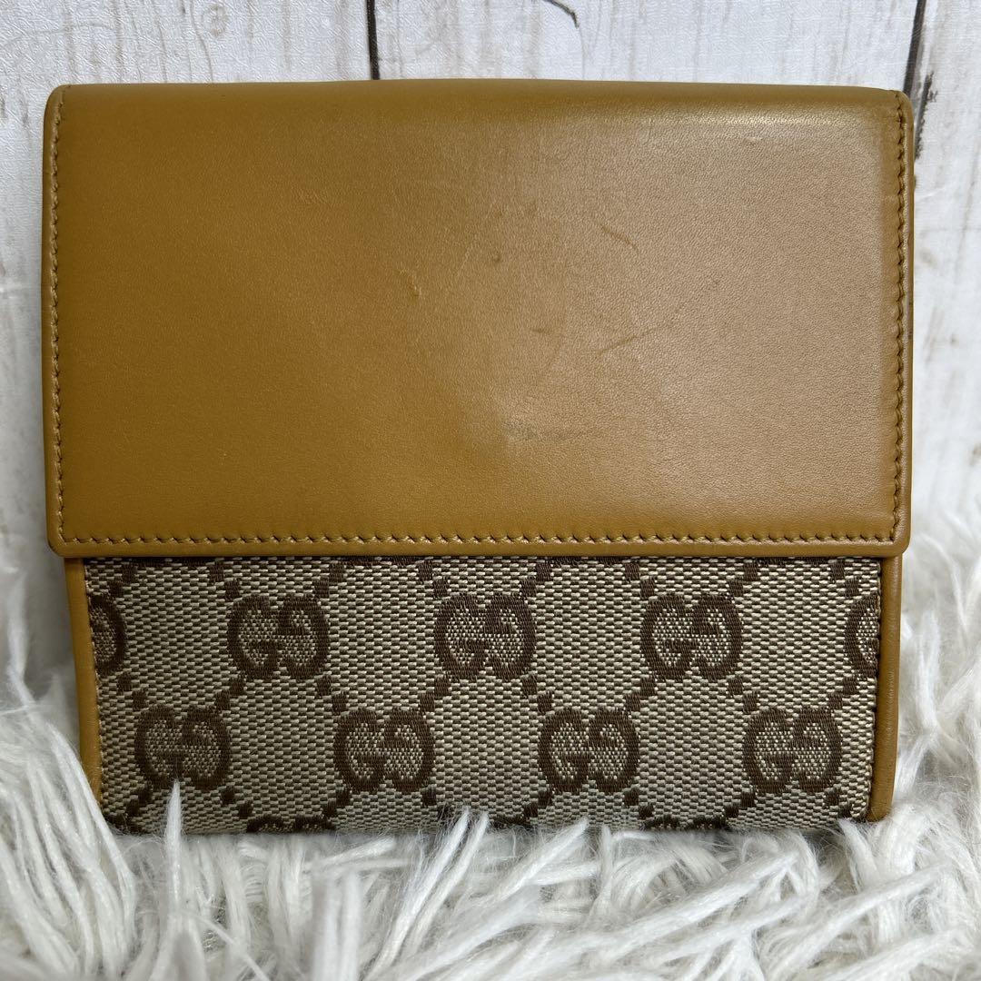 GUCCI GGキャンバス 二つ折り財布　タイガーヘッド　ブラウン　ゴールド