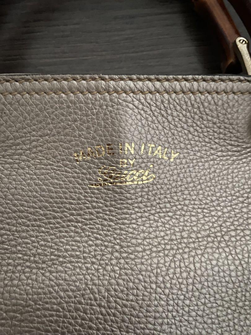 GUCCI ゴールドシルバー レザー バッグ バンブーハンドル