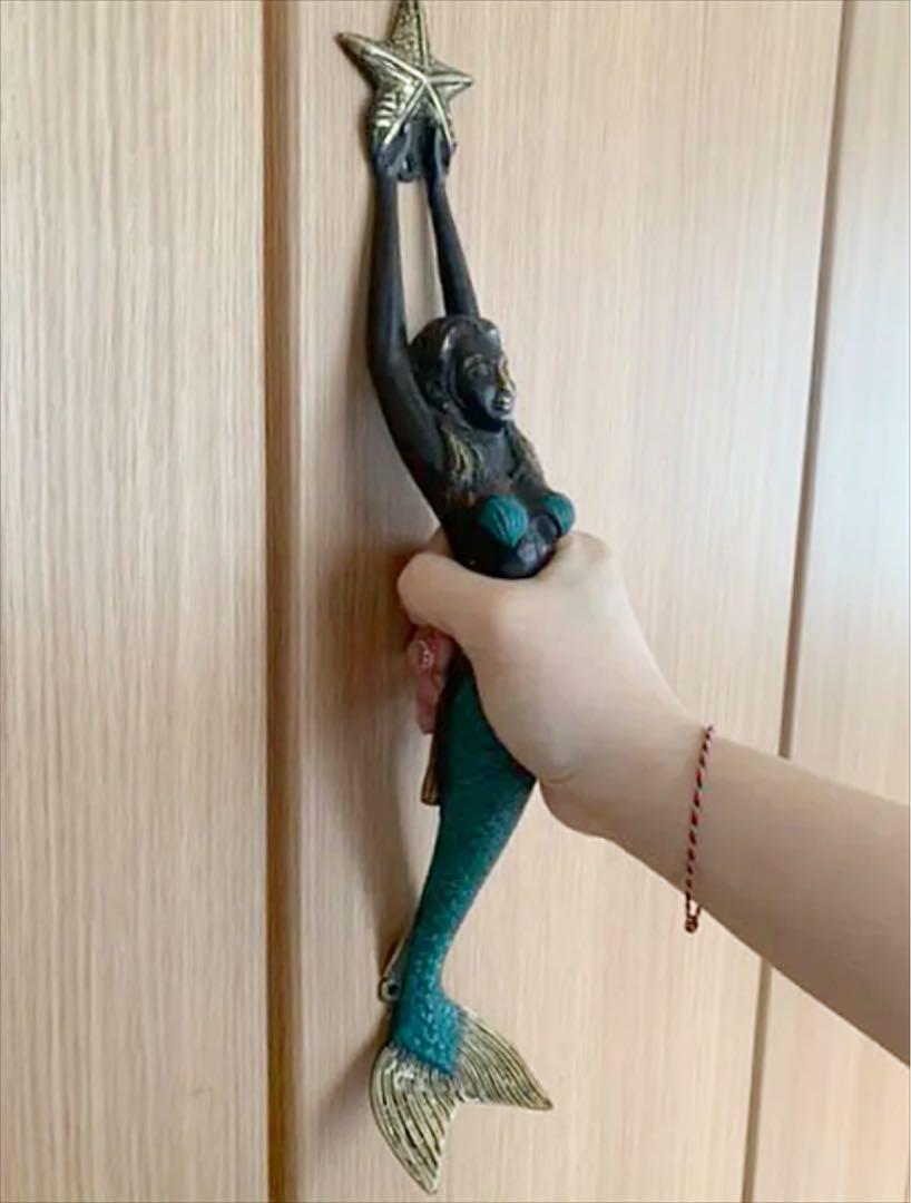 真鍮製の人魚の変わりハンドル/取っ手　扉に　緑