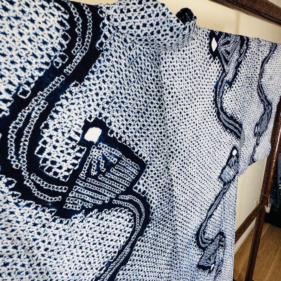超美品　本染　有松絞り　総手絞り　総絞り　浴衣 着物　夏物　151㎝　シンプル