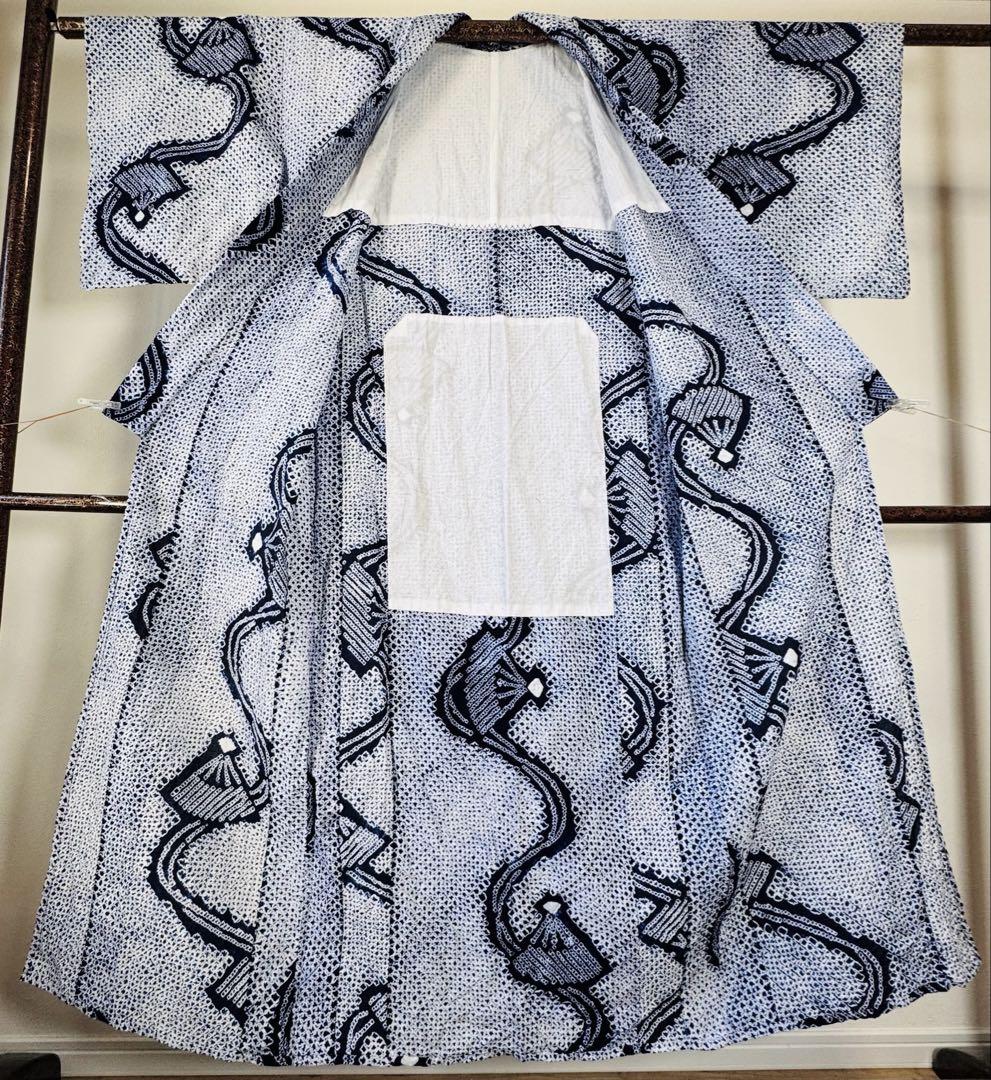 超美品　本染　有松絞り　総手絞り　総絞り　浴衣 着物　夏物　151㎝　シンプル