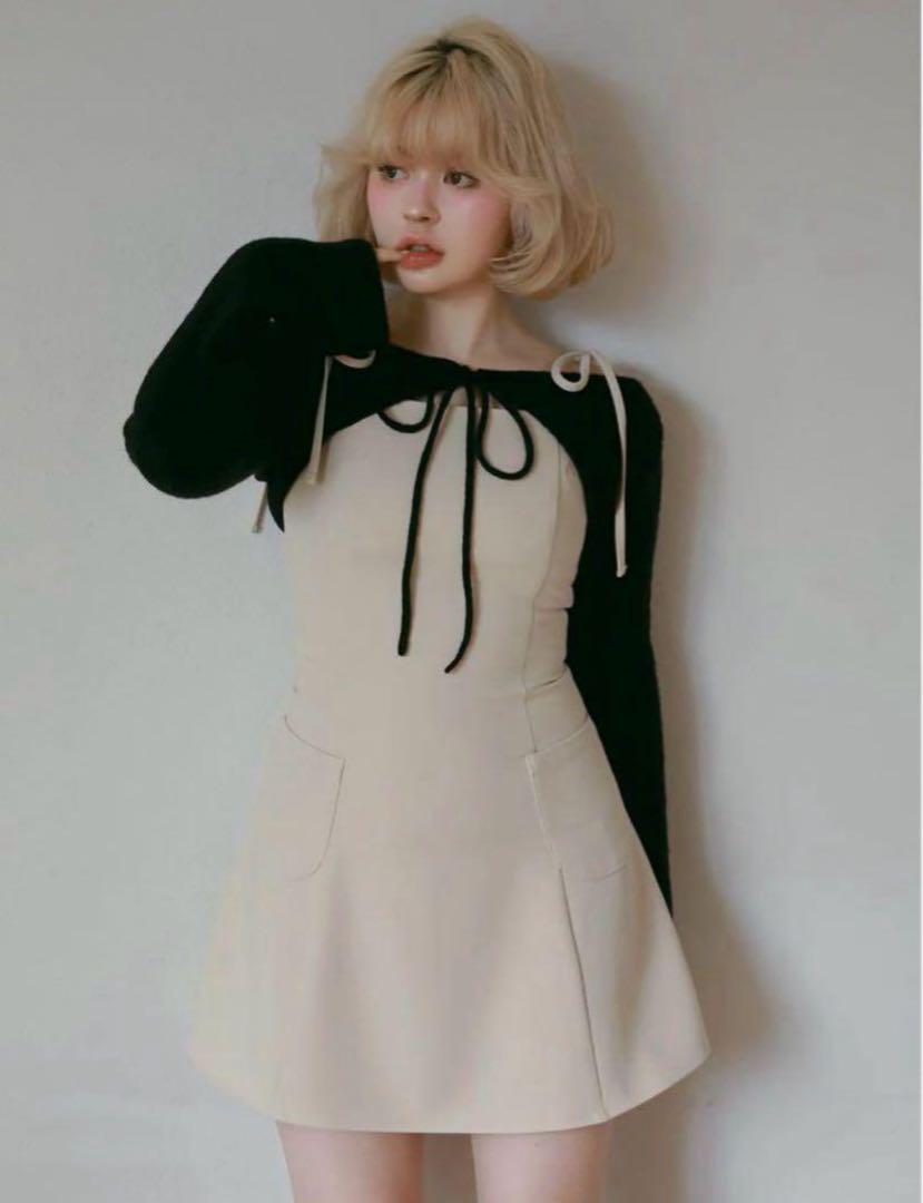 andmary Lamia knit set mini dress beige