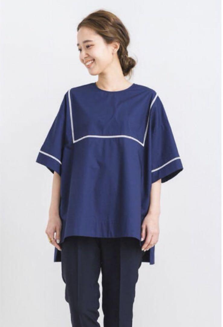 Yori ヨリ2021ss ハシゴレースワイドブラウス　トップス※中古品 yori ハシゴレースワイドブラウス ネイビー - メルカリ