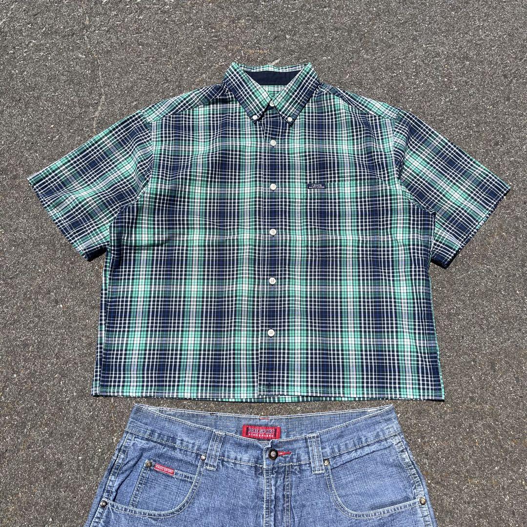 古着 CHAPS 半袖チェックシャツ 短丈 シティボーイ ボックス Y2K