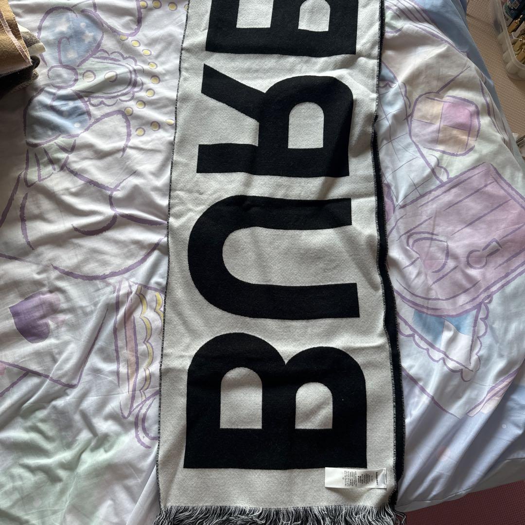 BURBERRY ウールマフラー ホワイト/ブラック 186x33cm
