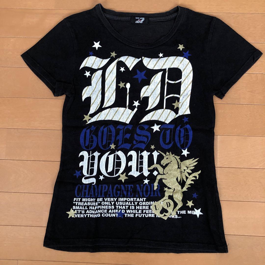 LIZ LISA Doll Heart T-shirt Gold Black Shibuya 109 Gal GYARU