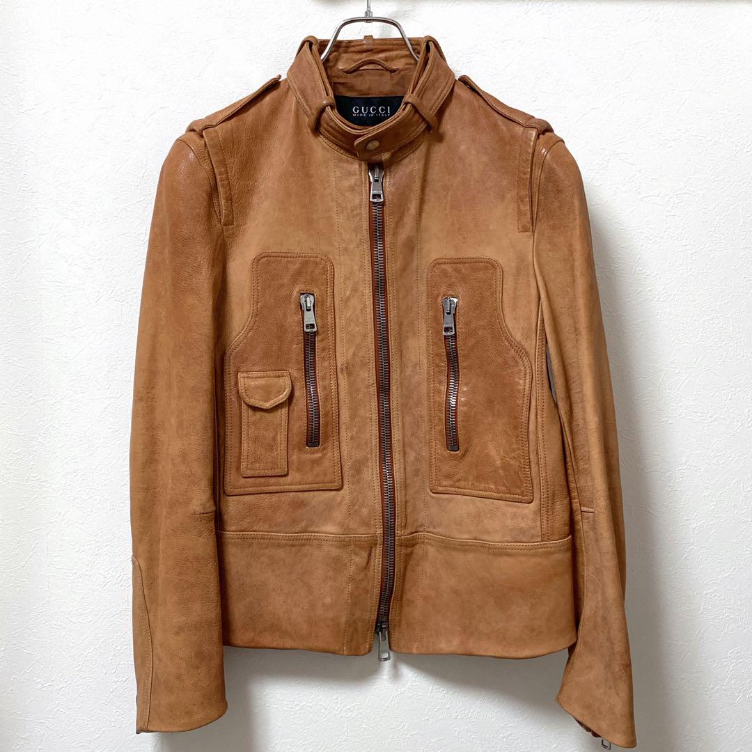 ★希少★【GUCCI グッチ】レザー ライダース ジャケット ブラウン44 S