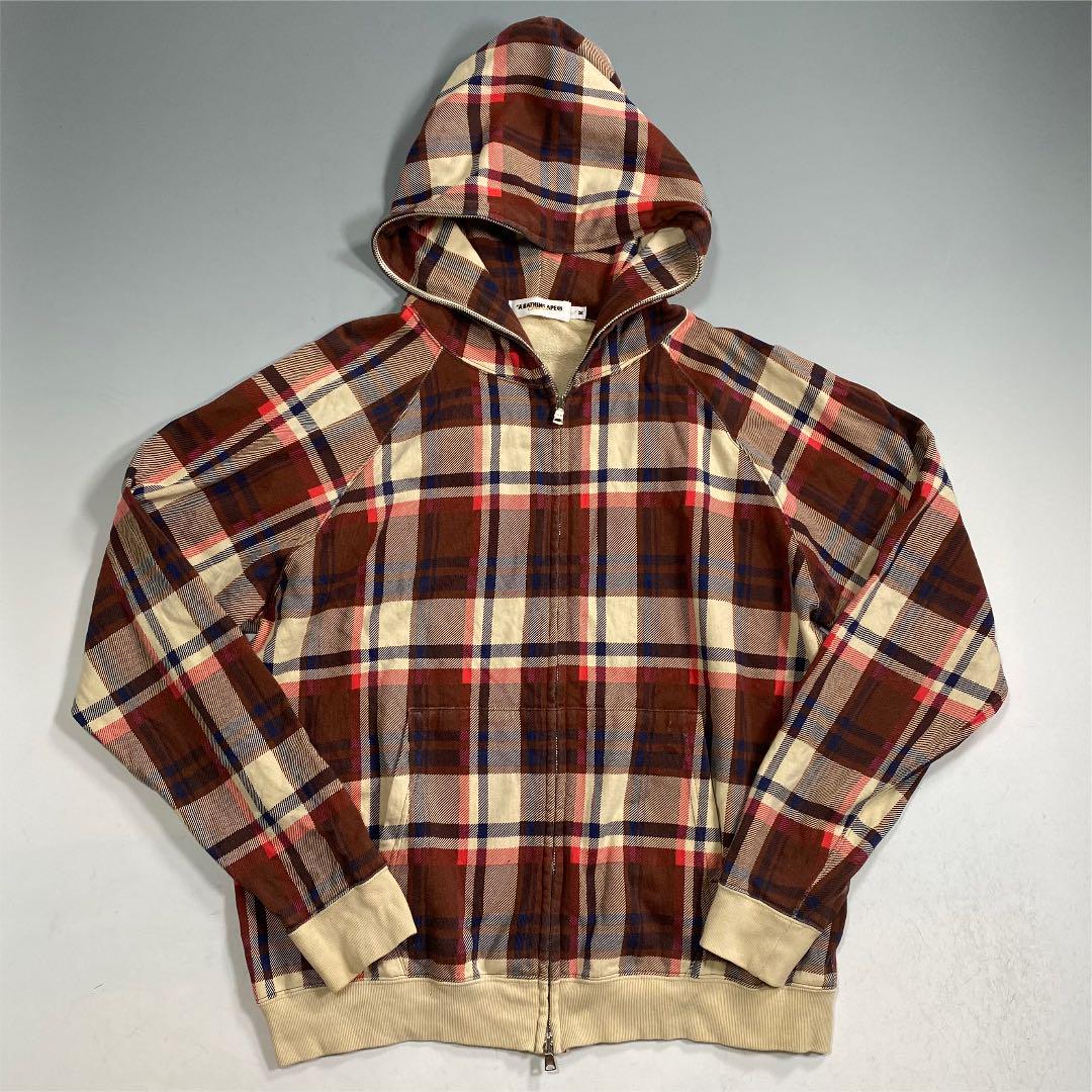 A BATHING APE エイプ ラブジェネチェック ジップパーカー M pn-jambi