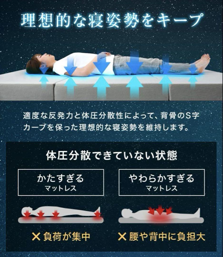 【新品】マットレス 三つ折り ダブル 高反発 硬め 10cm グレー フラット