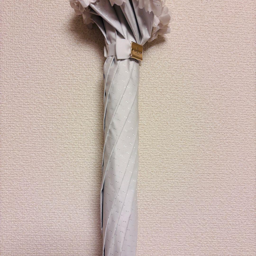 未使用級✨ランバンオンブルー 大判ドビーフリル晴雨兼用日傘 雨傘 長傘 ホワイト