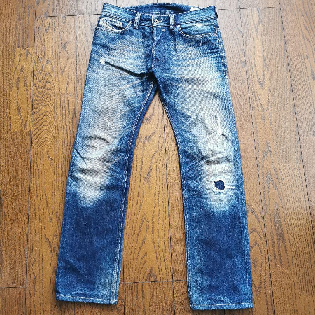 DIESEL SAFADO W30 ダメージ加工デニムパンツ ストレート ひげ