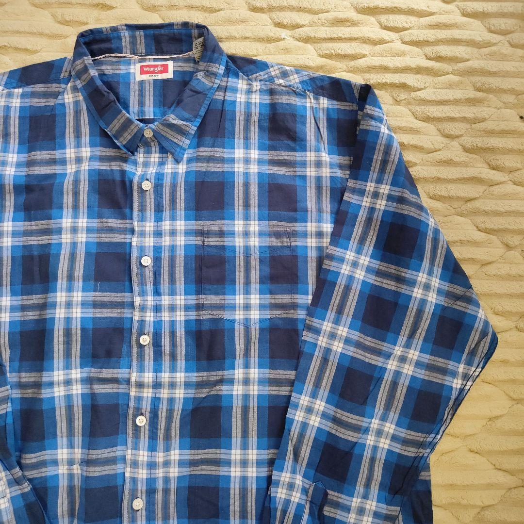 Wrangler　大きいサイズ　3XL　チェックシャツ　古着　ネイビー