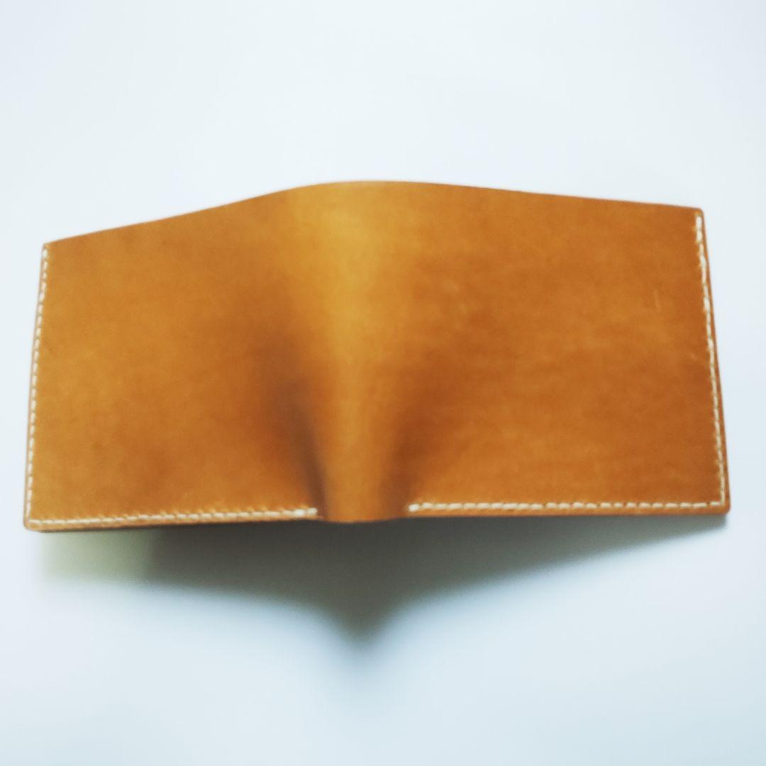 ヌメ革 二つ折り財布 小銭入れ キャメル ハンドメイド アウトレット