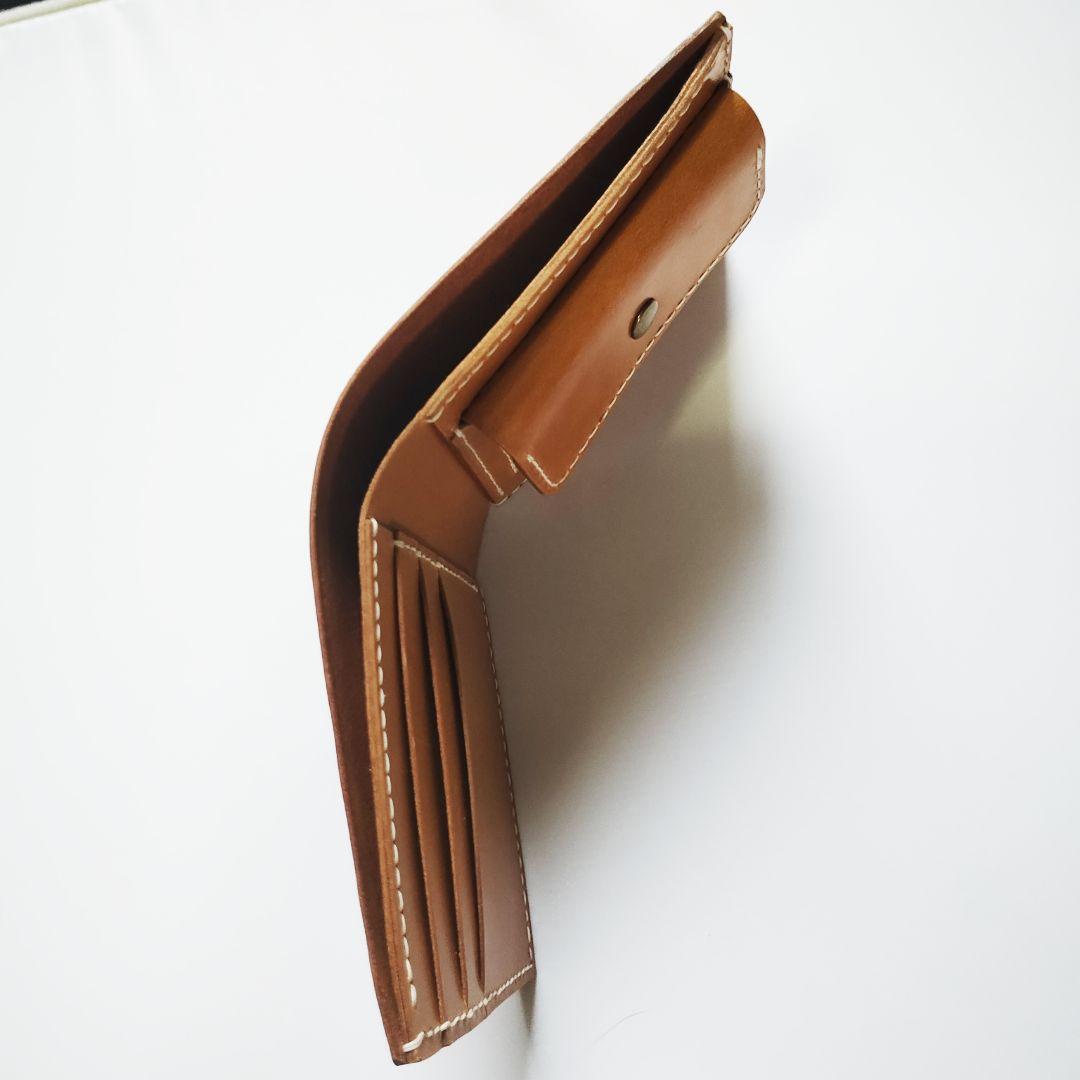 ヌメ革 二つ折り財布 小銭入れ キャメル ハンドメイド アウトレット