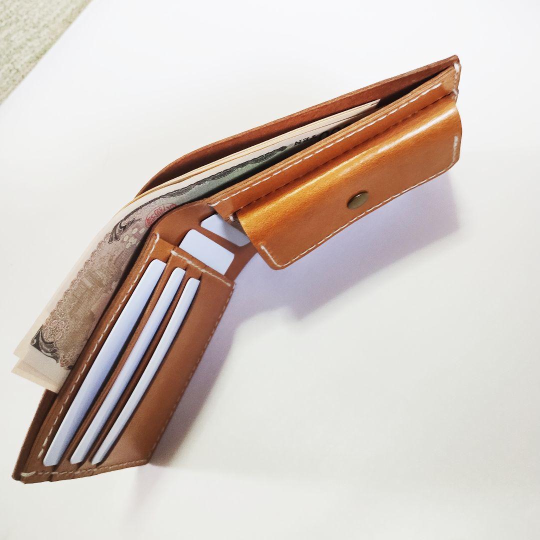 ヌメ革 二つ折り財布 小銭入れ キャメル ハンドメイド アウトレット