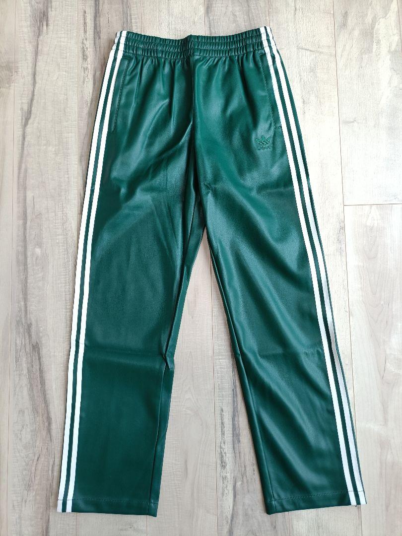 XL adidas アディダス フェイクレザー トラックパンツ ジャージ 緑