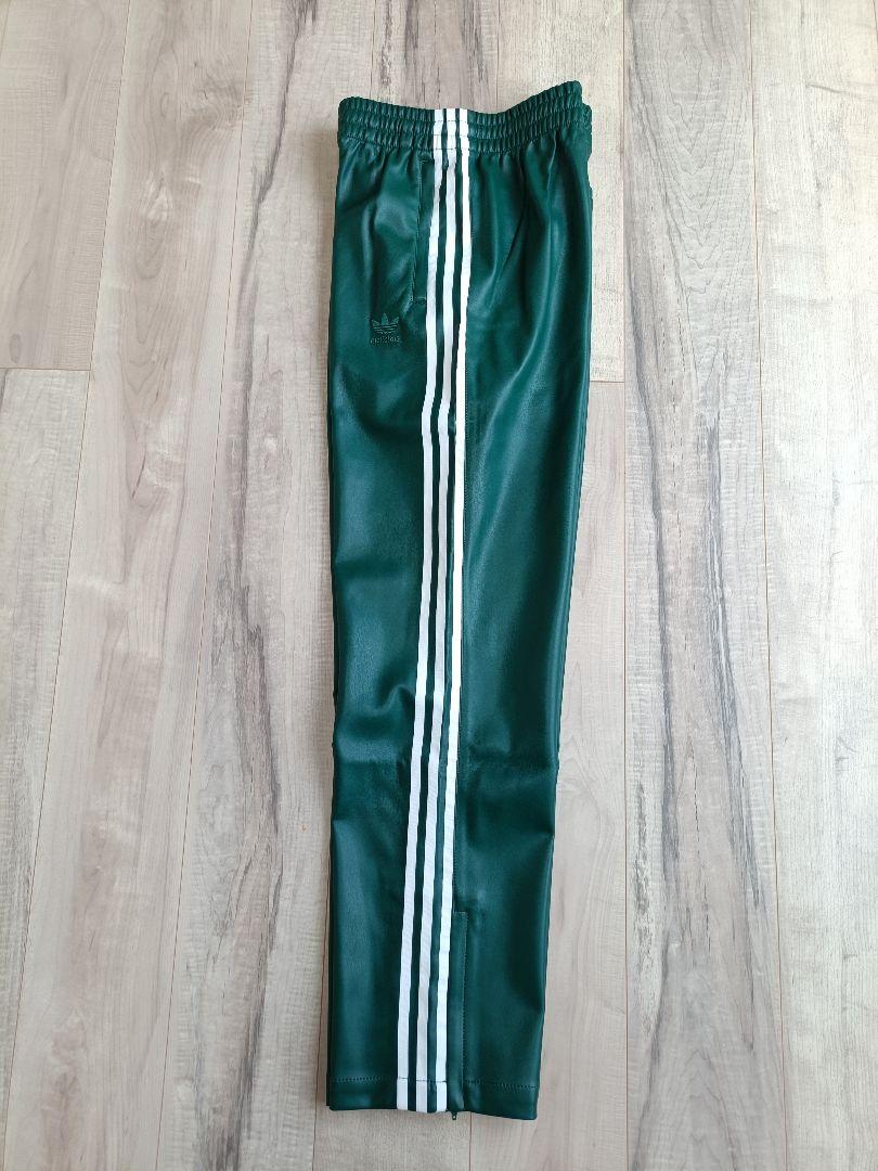 XL adidas アディダス フェイクレザー トラックパンツ ジャージ 緑
