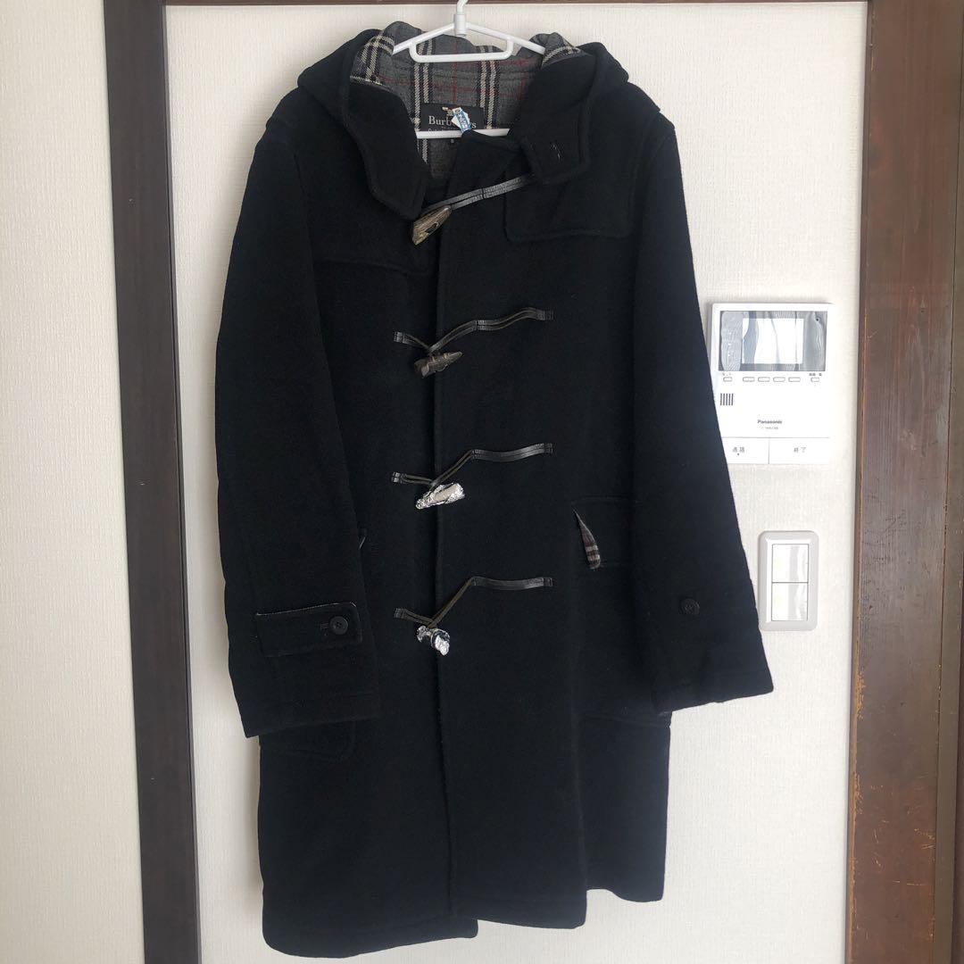 バーバリー　ロングダッフルコート　黒　ノバチェック メンズS