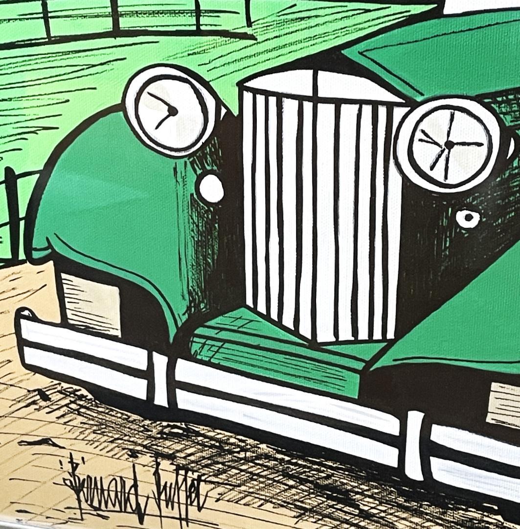 クラシックカー 油彩画 サインあり