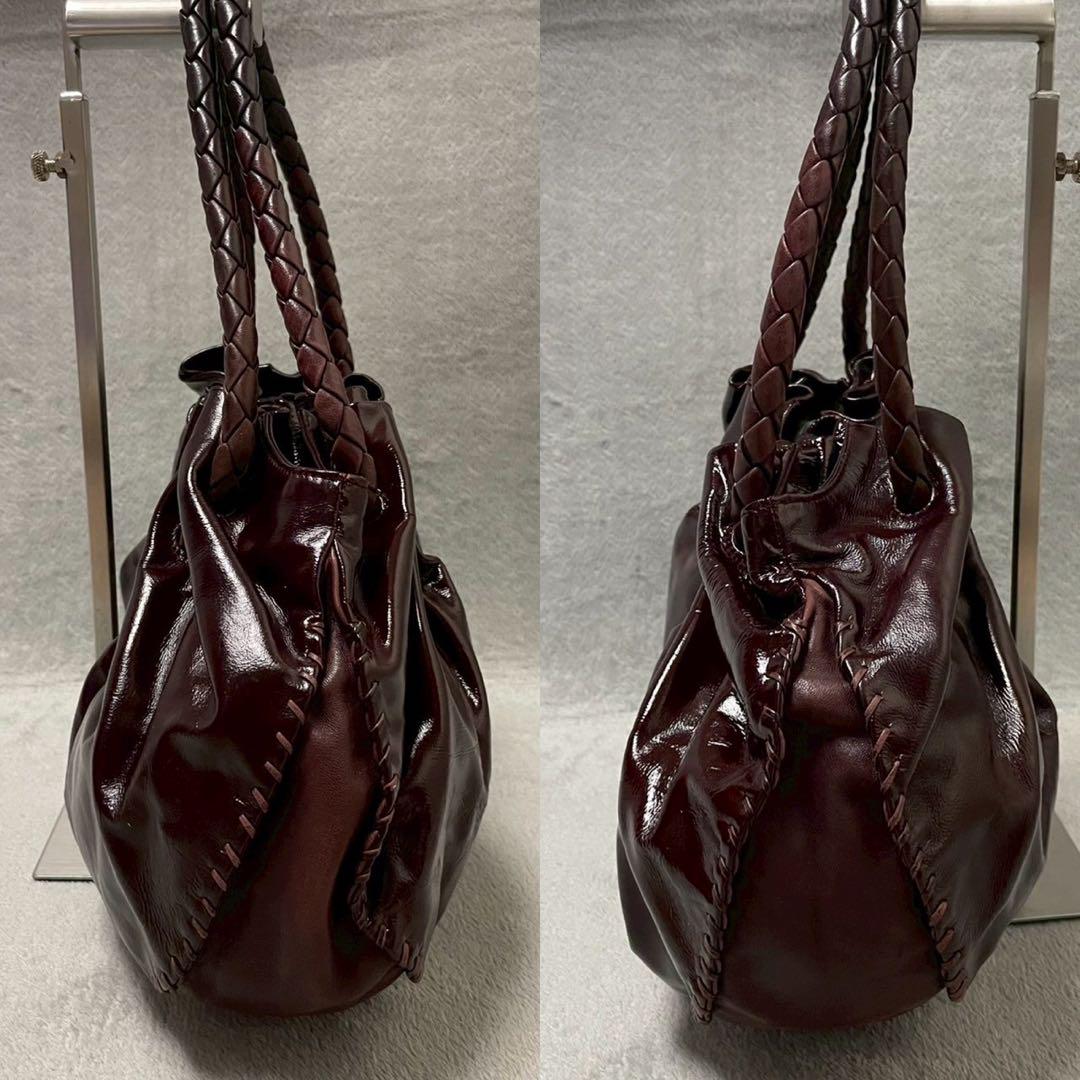美品★ボッテガヴェネタ レザー ハンドバッグ ギャザー 巾着 イントレチャート
