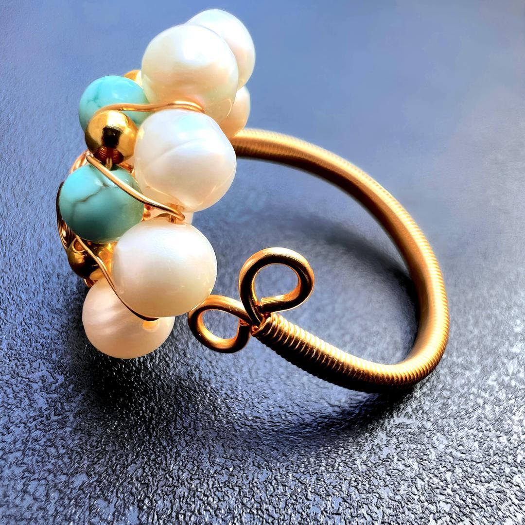発掘 - 新登場ブランド r365【調節可✧】トルコパールリング 指輪 ゴールド 結婚式 アクセサリー