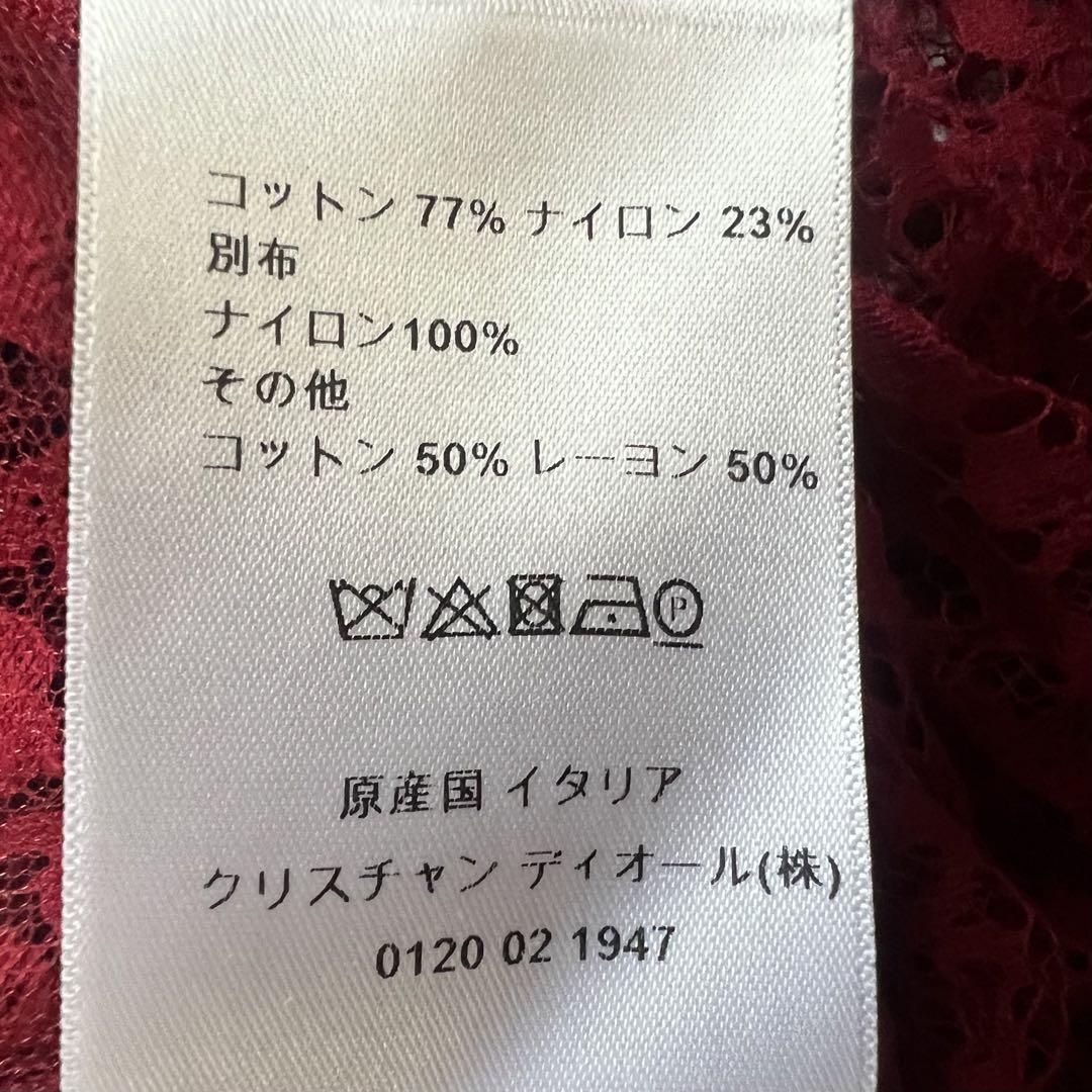 【美品】Christian Dior 総レースワンピース 膝丈 レッド フレア 画像9