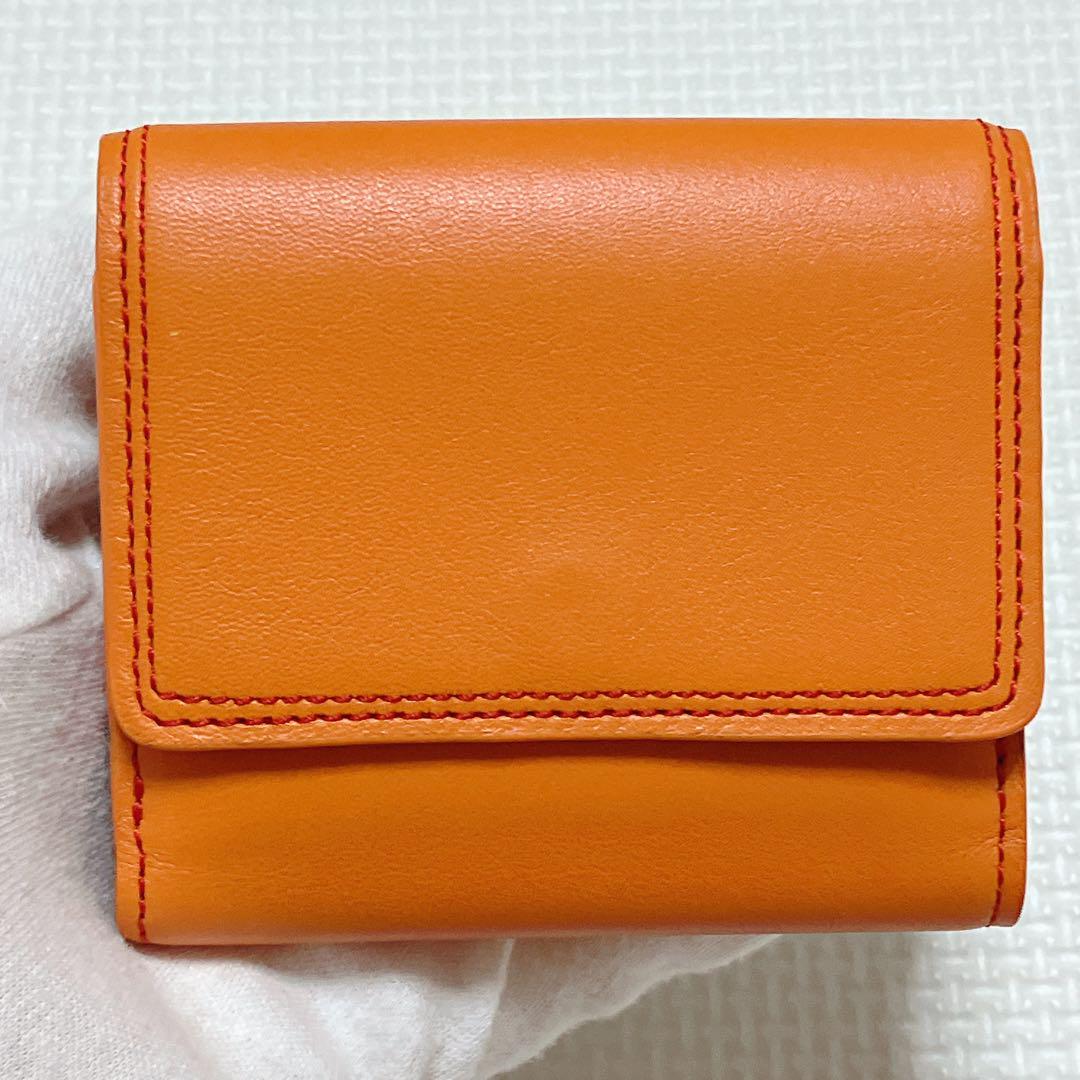 未使用 J&M DAVIDSON レザー三つ折り財布 スタッズ オレンジ