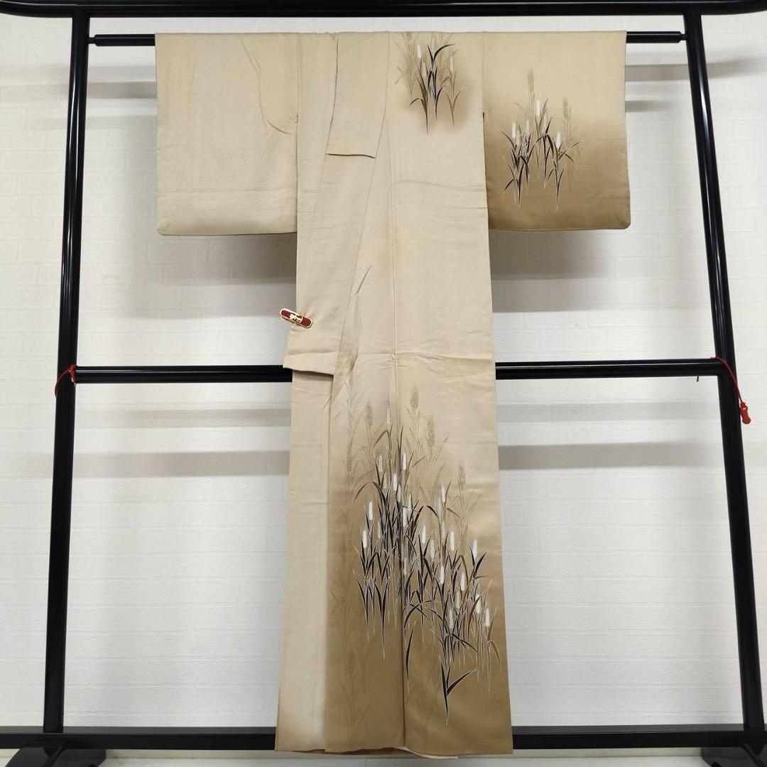 付け下げ 正絹 一つ紋 小麦 ぼかし染め 広衿 袷 着物 U-433