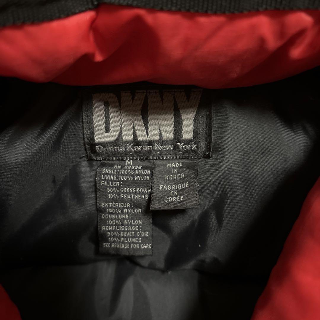90s DKNY ダウン ベスト 赤 黒 M グース フェザー リップス