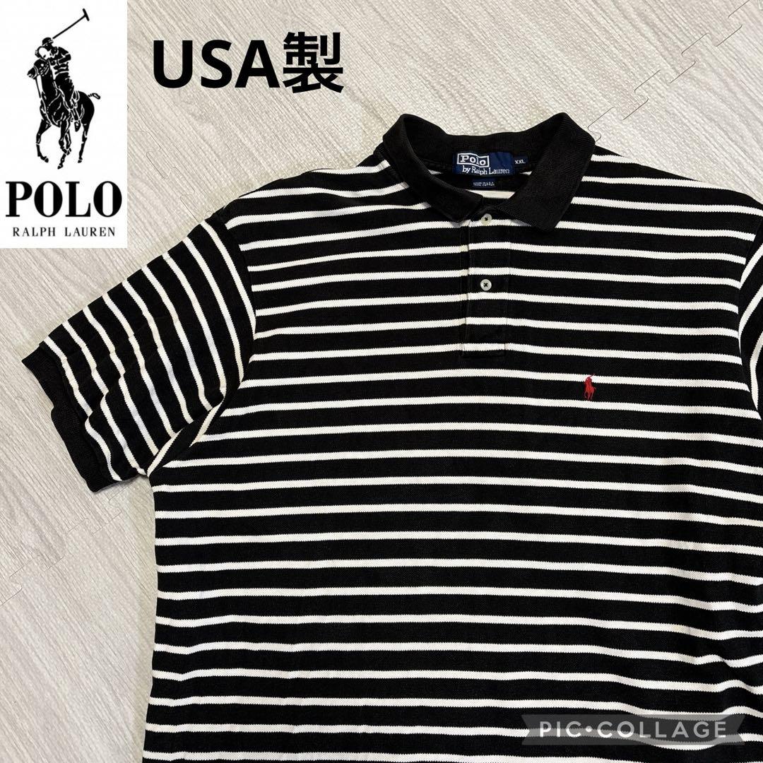 USA製 ポロバイラルフローレン ボーダー 刺繍ロゴ ポロシャツ XXL 6,980円