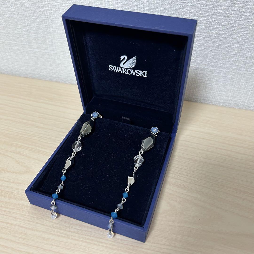 スワロフスキー ラインストーン イヤリング ブルー シルバー 華やか
