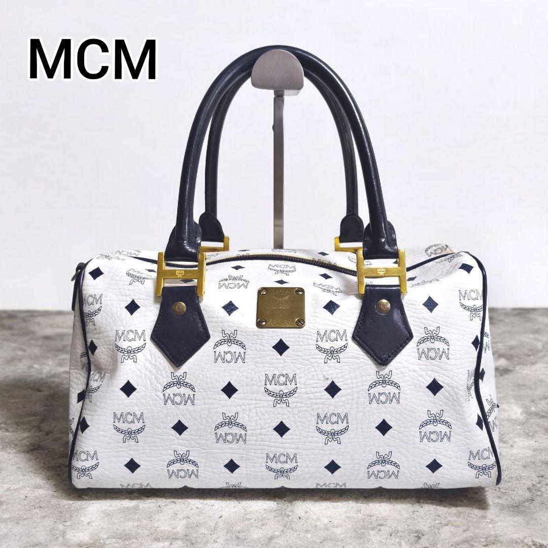 MCM　エムシーエム　ヴィセトス　モノトーン　白×黒　ボストンバッグ