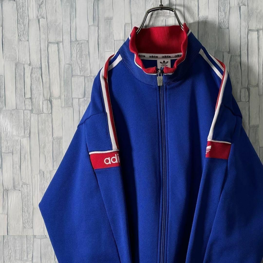 アディダス　adidas トラックジャケット　ヴィンテージ　青　90s デサント 80s〜90s adidas アディダス トラックジャケット デサント製