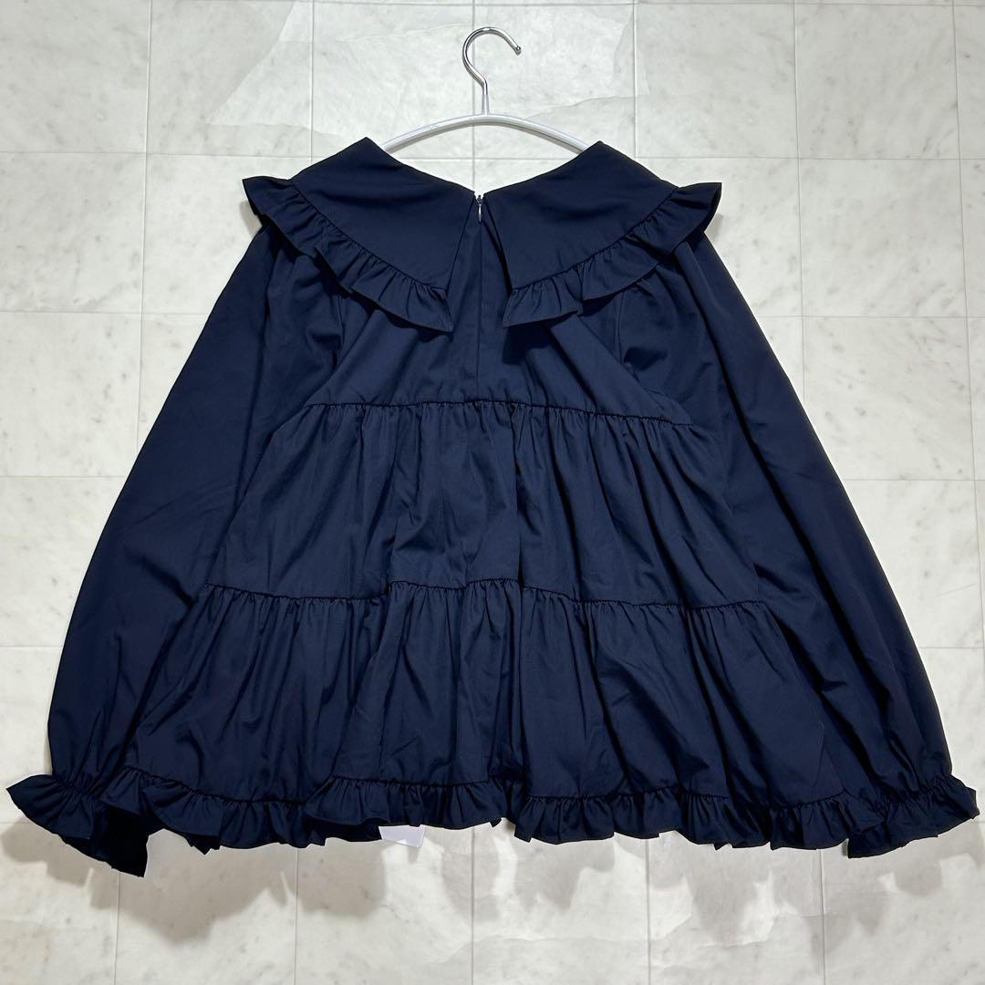 新品未使用✨Fit more ネックフリルティアードブラウス 長袖 ネイビー
