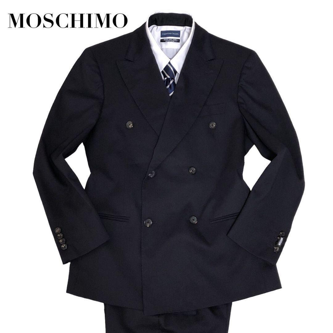 【極美品】 MOSCHINO ダブル 6ボタン セットアップ 高級スーツ上下 紺
