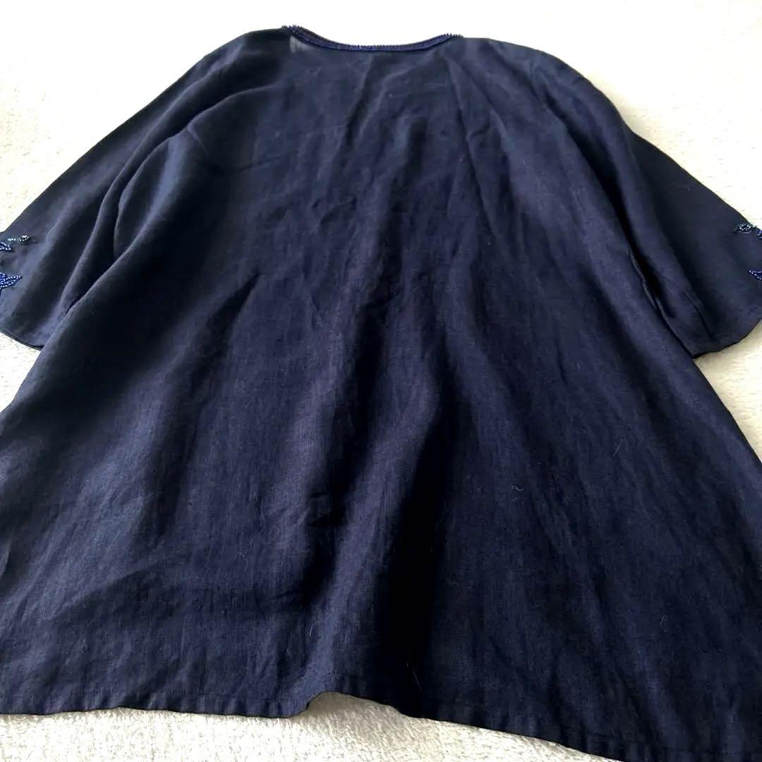 美品✨ダーマコレクション リネン100% チュニック ワンピース ビジュー 刺繍
