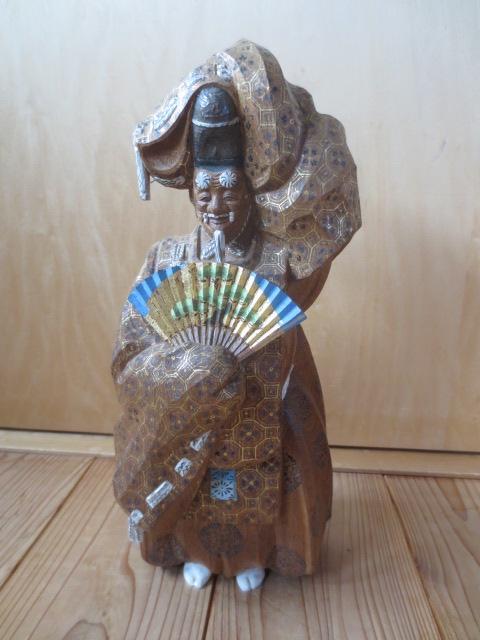 R7/07/27-1　木彫　翁　池田秀鳳作　能舞　共箱付き　H31㎝