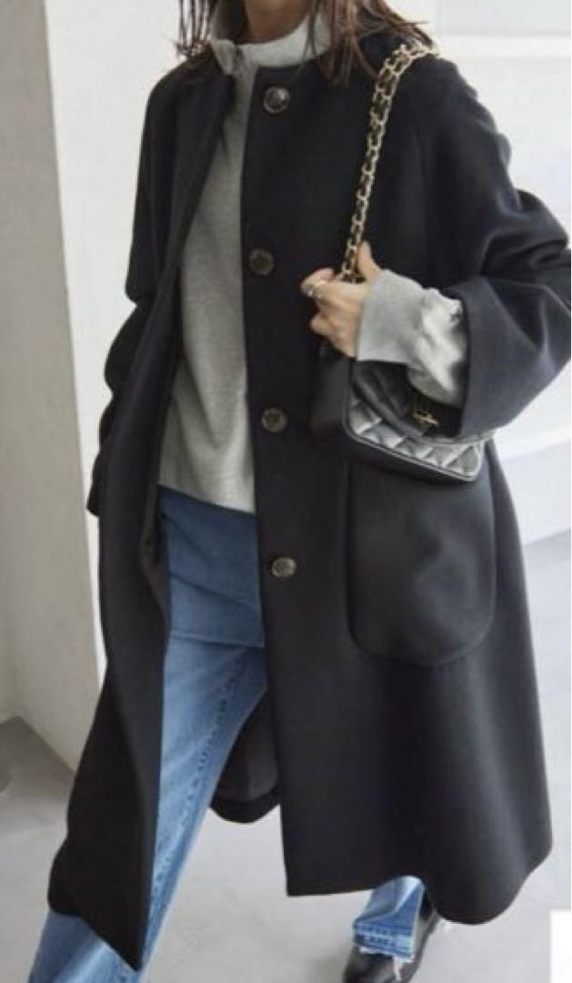 ☆SLOBE IENAスイビダブルクロスサドルショルダーAラインコート☆ブラック