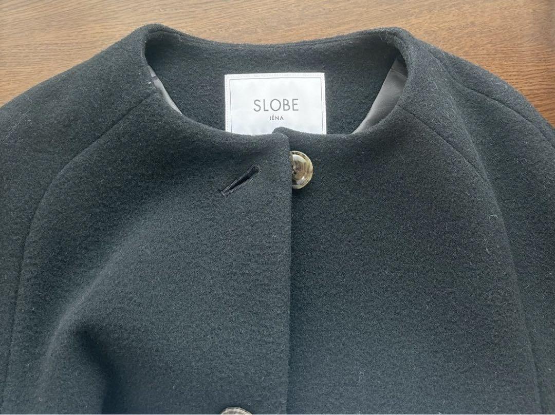 ☆SLOBE IENAスイビダブルクロスサドルショルダーAラインコート☆ブラック